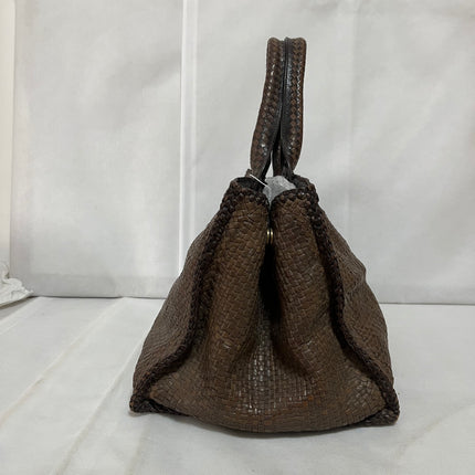Prada Madras Brown Woven Leather Top Handle Shopping Tote Large