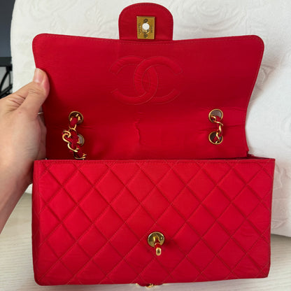 Chanel Classic Flap Medium Vintage Red Nylon Satin with 24k Gold Plated HW