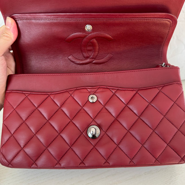 Chanel Classic Flap Burgundy Lambskin Leather Gunmetal Grey HW, 2011-2012