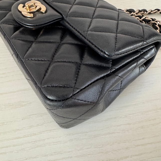 Chanel Classic Flap Rectangular Mini Black Lambskin Leather Gold Hardware