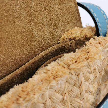 Loewe Gate Mini Blue Leather and Straw Crossbody Bag