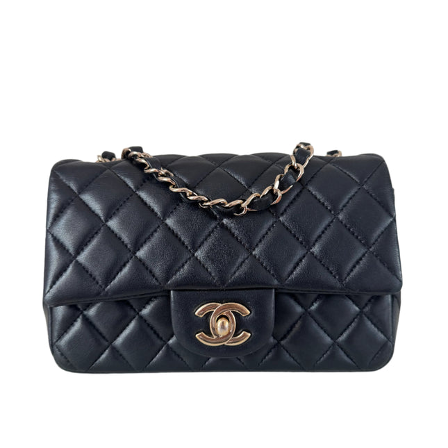 Chanel Classic Flap Rectangular Mini Black Lambskin Leather Gold Hardware-Luxbags