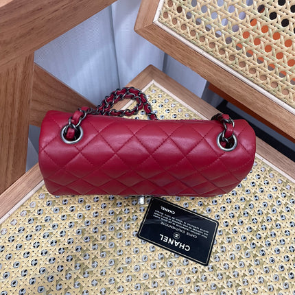 Chanel Classic Flap Mini 2014 Red Lambskin Leather Silver Hardwarei
