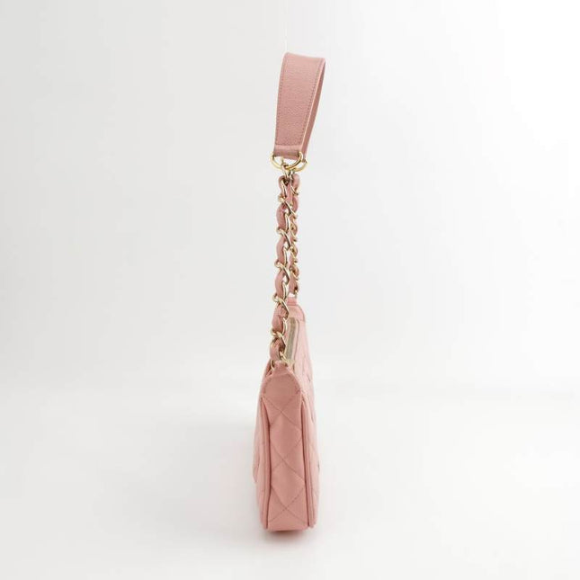 Chanel Clutch Shoulder Bag Pink Caviar Leather Gold Hardware