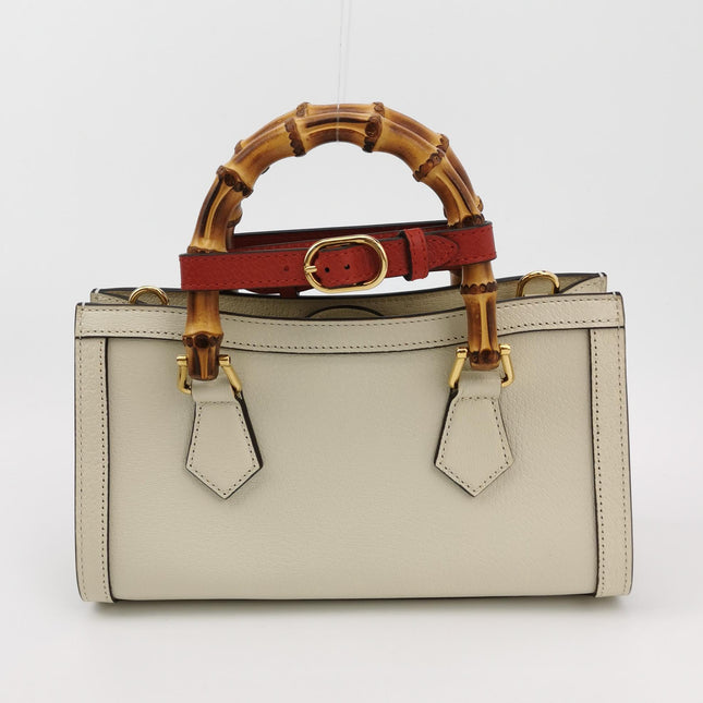 Gucci Diana Small East West Cream White Leather Bag Bamboo Handle with Strap