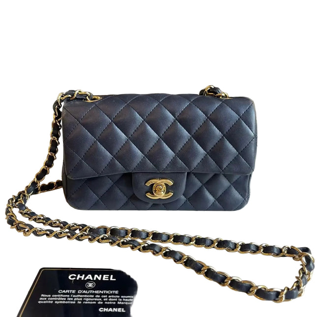 Chanel Classic Flap Rectangular Mini 2015 Navy Lambskin Gold Hardware-Luxbags