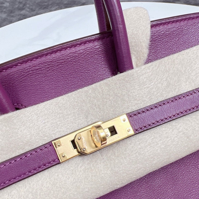 Hermes Birkin 30 HSS Special Order Anemone Purple Swift Leather Mango Yellow Interior GHW, 2017