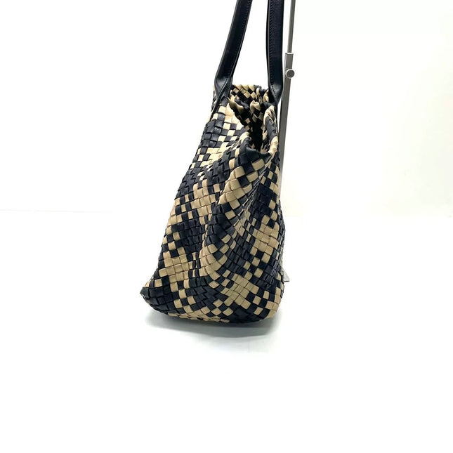 Bottega Veneta Cabat Tote Intrecciato Black and Beige Leather