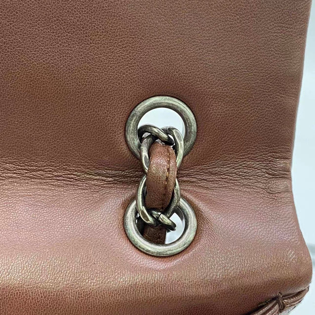 Chanel Classic Flap Maxi Chocolate Brown Lambskin Leather Single Flap Silver Hardware