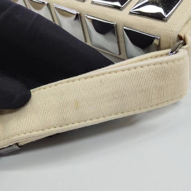 Chanel Ivory Jersey Evening Bag with Mirrored Pyramid Studs Ice Cube Chocolate Bar Shoulder Bag