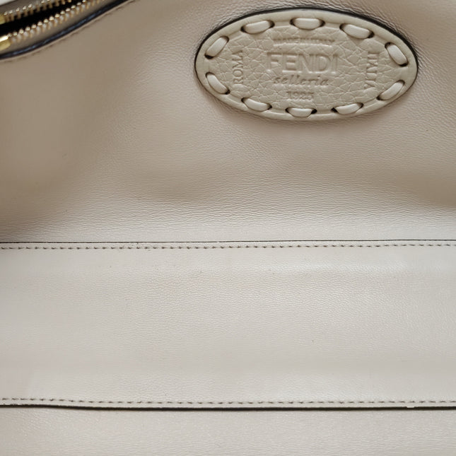 Fendi Baguette Selleria Medium Off White Cream Calfskin Leather Crossbody Bag Medium