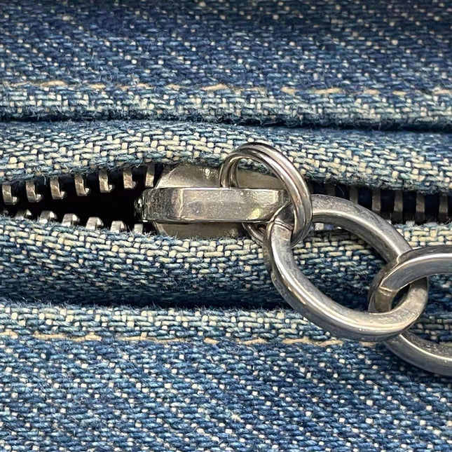 Lady Dior Vintage Medium Navy Blue Jeans Silver Hardware
