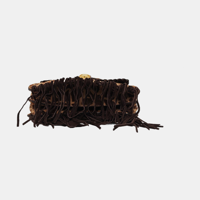 Prada Messenger Leopard Print Pony-style Calfskin Fringe Trimmed Shoulder Bag