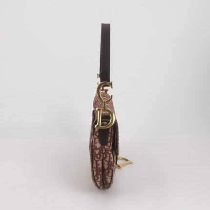 Dior Saddle Medium Burgundy Oblique Monogram Canvas with Strap