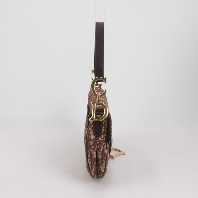 Dior Saddle Medium Burgundy Oblique Monogram Canvas with Strap