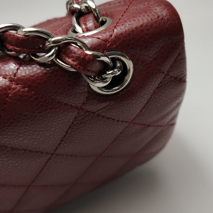 Chanel Classic Flap Jumbo Dark Red Caviar Leather Double Flap Silver Hardware