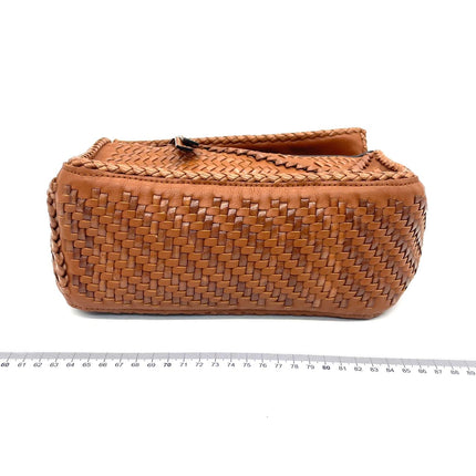 Loewe Puzzle Small Leather Woven Braided Tan Brown Crossbody Bag