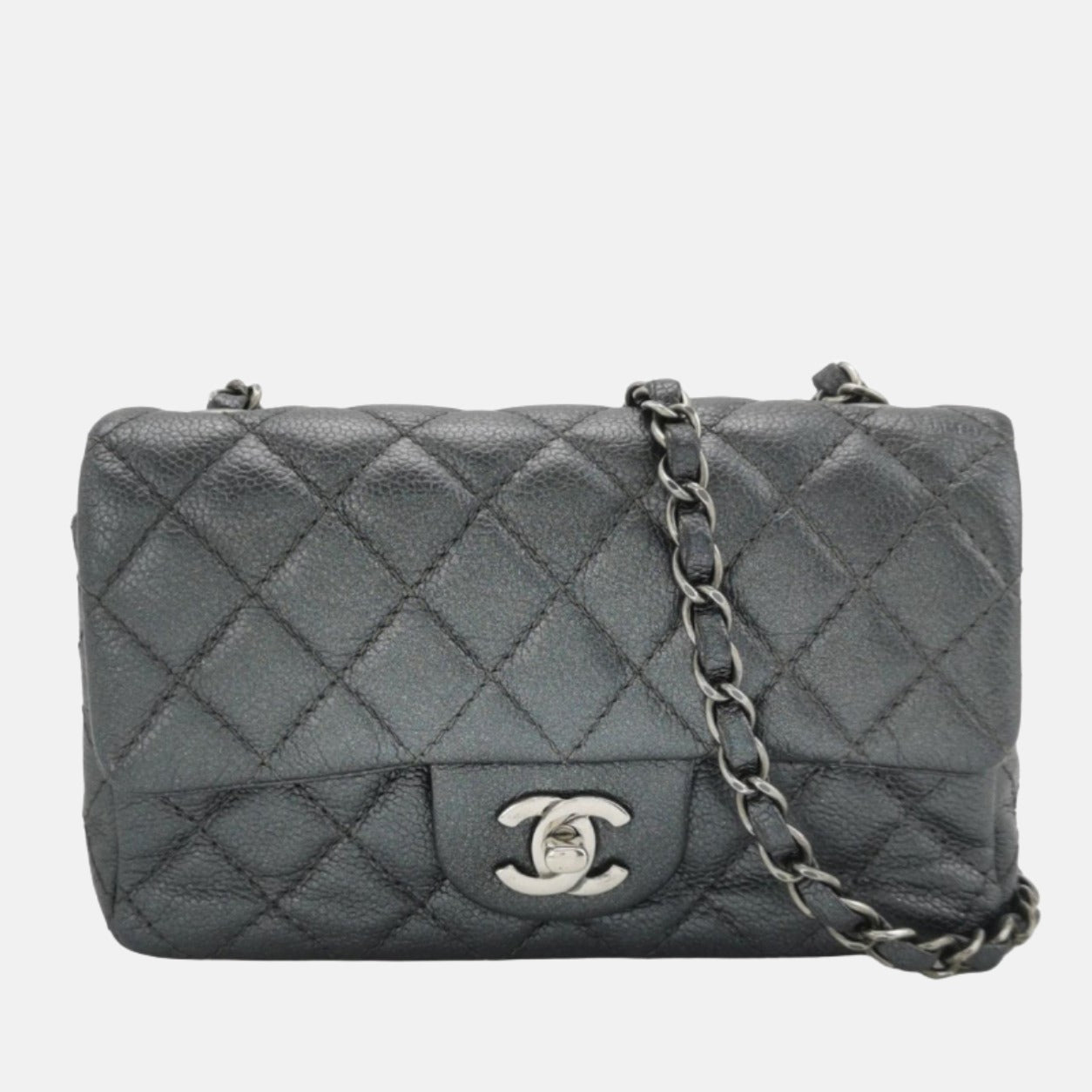 Chanel Classic Flap Rectangular Mini Gunmetal Grey Caviar Leather Crossbody Bag-Luxbags