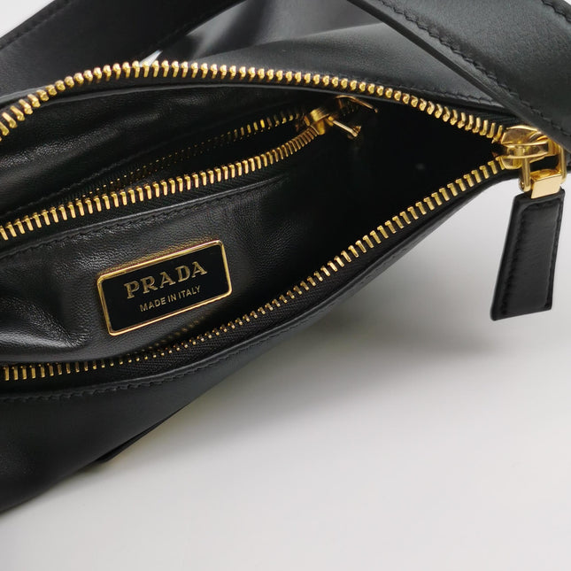 Prada Aimée Black Medium Calfskin Leather Shoulder Bag