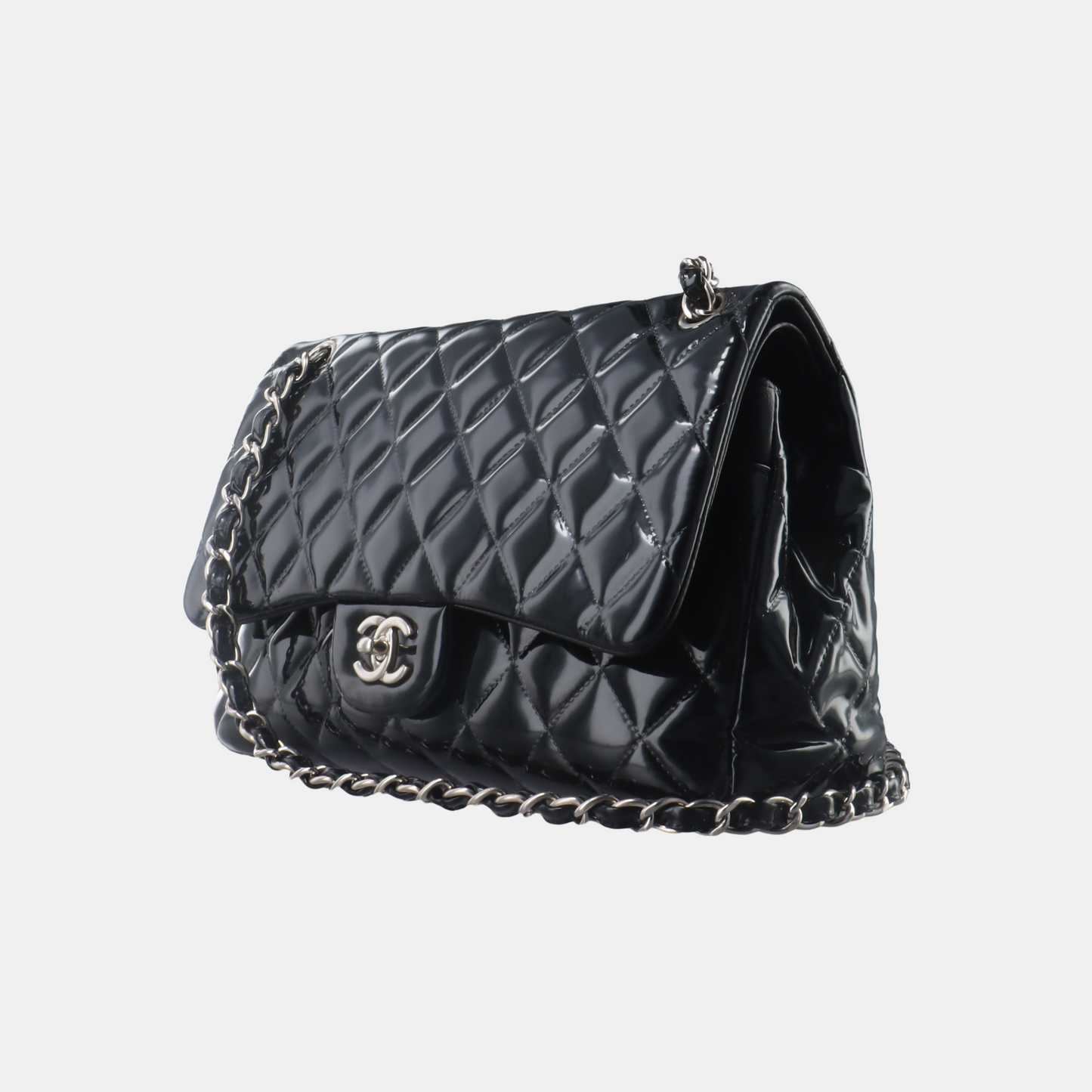 Chanel Classic Flap Jumbo Large Black Patent Leather Silver Hardware, 2011