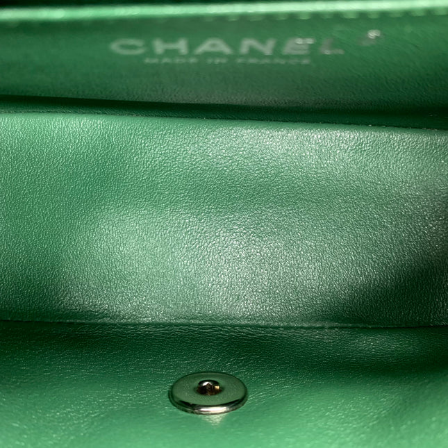 Chanel Classic Flap Mini Square Dark Green Lambskin Crossbody Bag Full Set, 2019