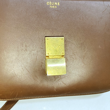 CELINE Classic Box Flap Caramel Brown Leather crossbody bag