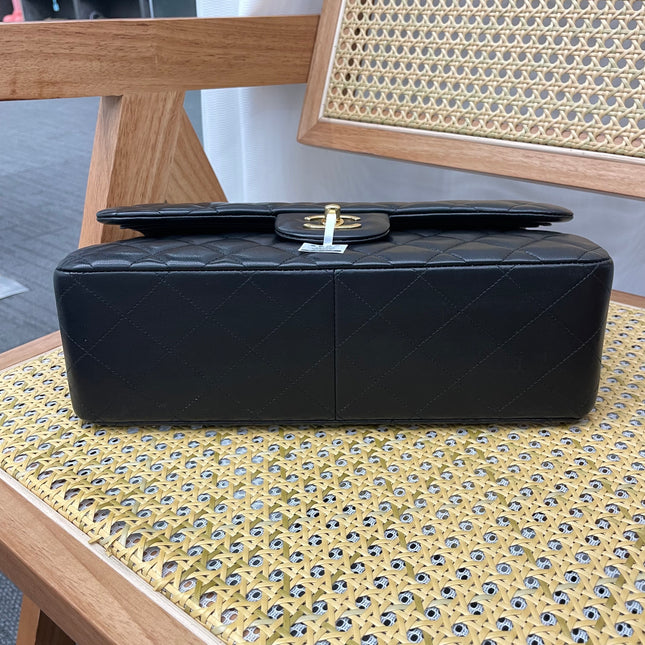 Chanel Classic Flap Jumbo Black Lambskin Leather Double Flap Gold Hardware, 2017-18