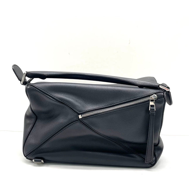 Loewe Puzzle Medium Black Smooth Leather White Logo 2016