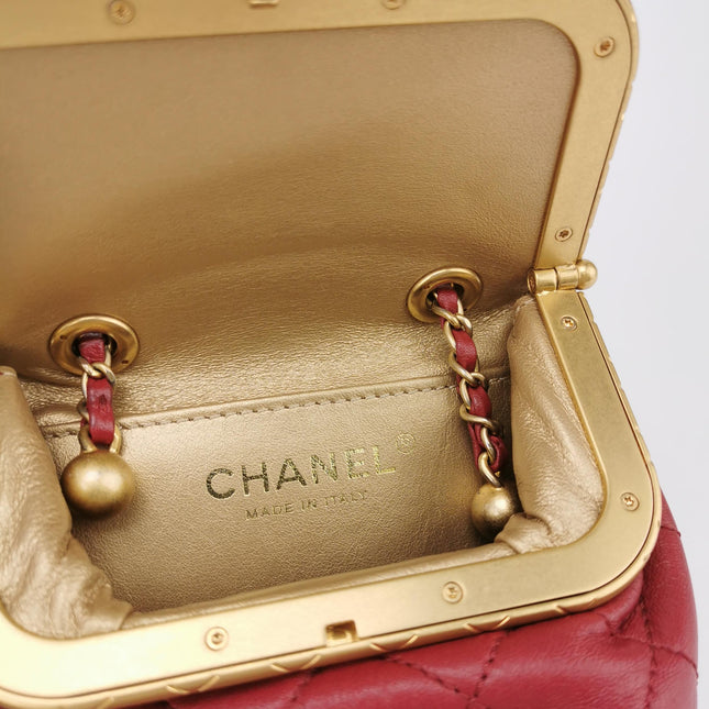 Chanel Kiss Lock Clasp Bag Super Mini Red Lambskin Leather Gold-tone Hardware, 2020
