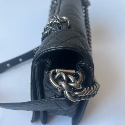 Chanel Enchained Boy Bag 2012 Black Leather Medium Flap Bag