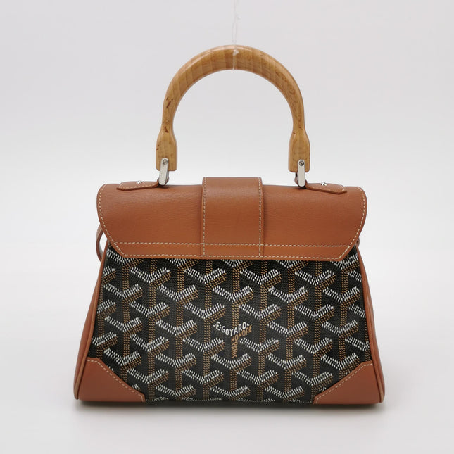 Goyard Saigon Mini Brown Canvas and Leather Wooden Top Handle Crossbody Bag