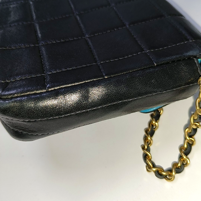 Chanel East West Chocolate Bar Black Leather Blue Interior