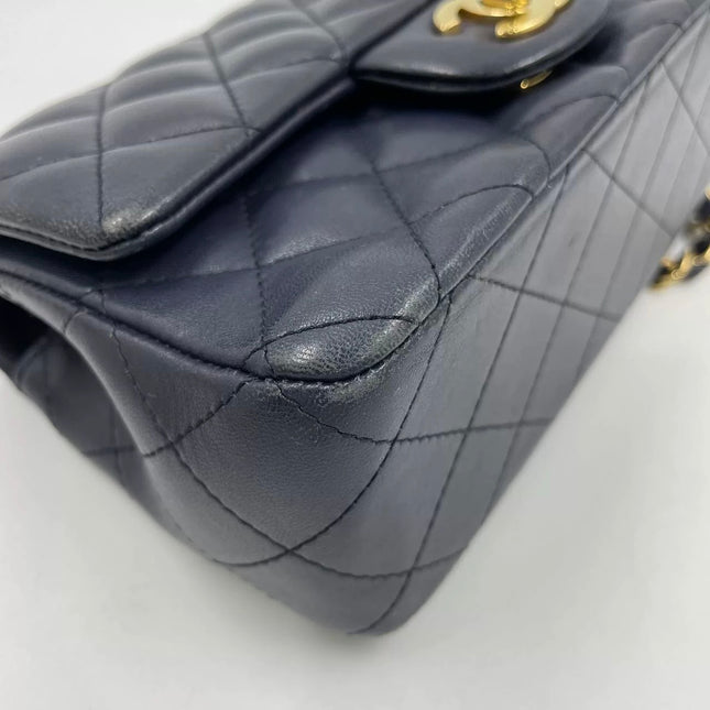 Chanel Classic Flap Rectangular Mini 2015 Navy Lambskin Gold Hardware