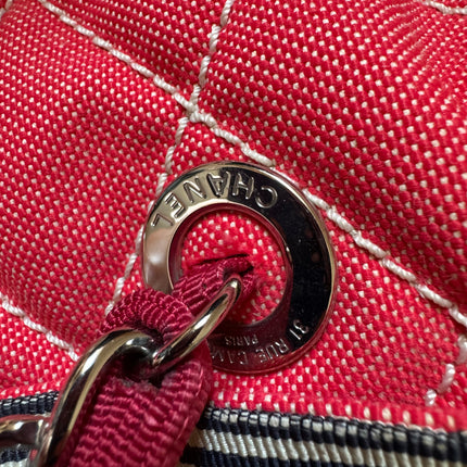 Chanel Rhombus Red Quilted Denim Medium CC Chain Bowler Bag, 2009-2010