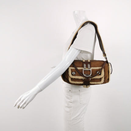 Dior Flight Medium Brown Shearling Leather Shoulder Bag