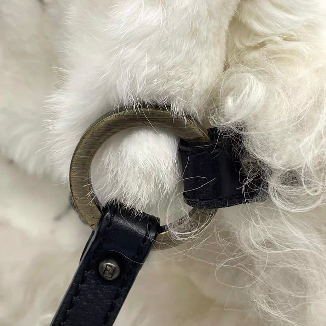 Fendi White Fur FF Logo Flap Shoulder Bag