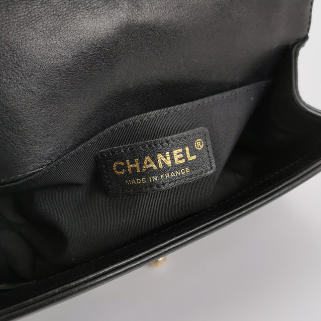 Chanel Le Boy Small Black Lambskin Leather Antiqued Gold Hardware