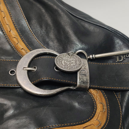 Dior Vintage Gaucho Large Black Leather Crossbody Bag