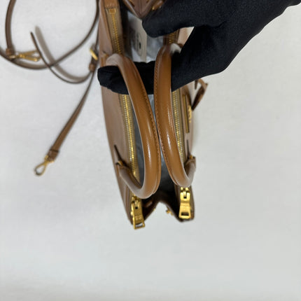 Prada Galleria Saffiano Leather Small Tan Brown Handbag with Strap 25cm