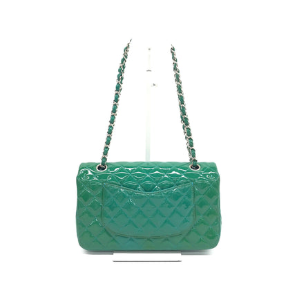Chanel Classic Flap Medium Teal Blue Green Patent Leather Silver Hardware 2014-15