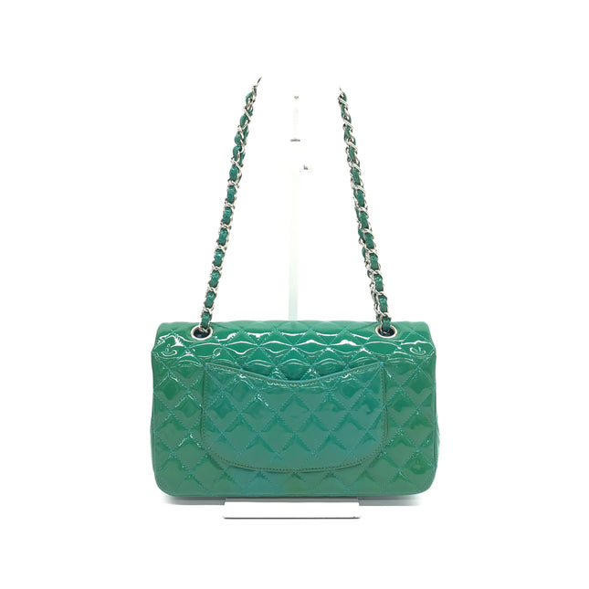 Chanel Classic Flap Medium Teal Blue Green Patent Leather Silver Hardware 2014-15