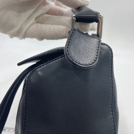 Loewe Puzzle Small Black Smooth Leather White Logo With Metal Feet