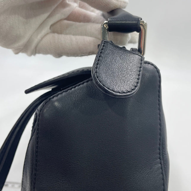 Loewe Puzzle Small Black Smooth Leather White Logo With Metal Feet