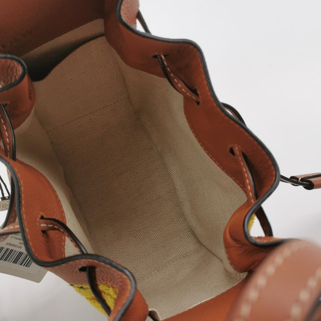 Loewe x William de Morgan Hammock Mini Tan Brown Leather Yellow Flower Embroidery Top Handle Crossbody Bag