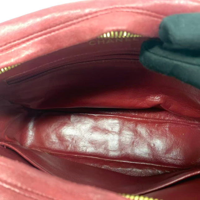 Chanel Vintage Camera Bag Red Lambskin Leather Gold Bajou Chain