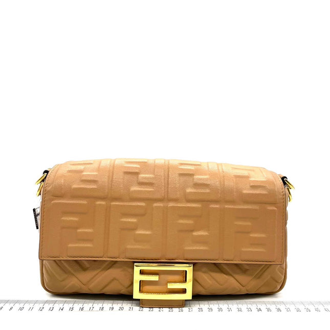 Sold FENDI Baguette Camel Leather 3D FF Motif Crossbody bag-Luxbags