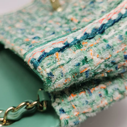 Chanel Classic Flap Mini Rectangular Tweed Green Multicolor Gold Hardware 2018-19