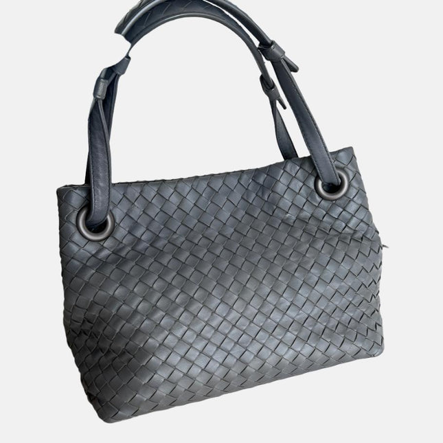Bottega Veneta Garda Shoulder Bag Intrecciato Nappa Leather Grey Small 25cm-Luxbags