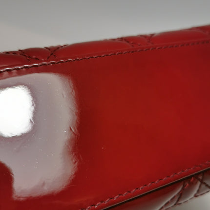 Lady Dior Mini Handbag Burgundy Red Patent Leather Gold-tone Chain Strap