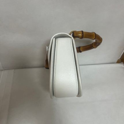Gucci Bamboo 1947 Top Handle Bag White Grained Leather Medium